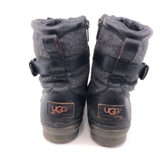 UGG Kesey Black Leather Winter Ankle Boots 6 - Picture 7 of 13